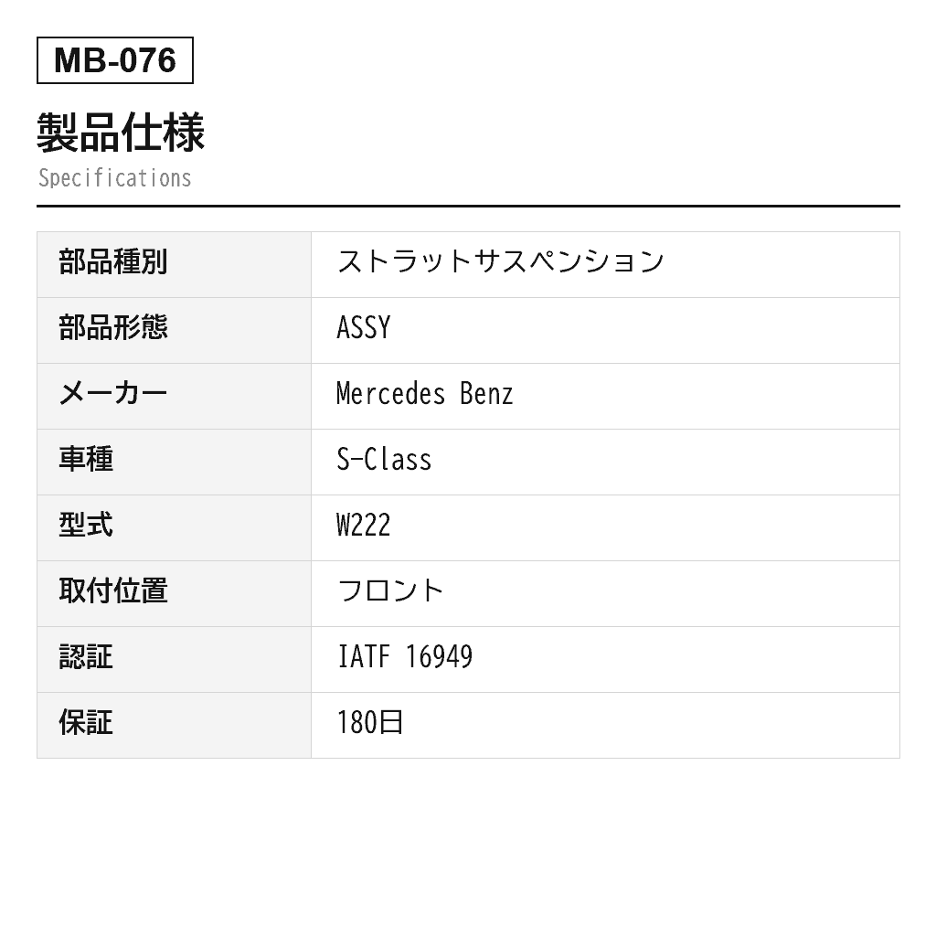 Mercedes Benz（ベンツ） Sクラス W222 2017-2017 フロントエアサスペンションストラット（2223201900, 2223202000, 2223202313, 2223202413, 2223204300, 2223204400, 2223204713, 2223204813, A2223201900, A2223202000, A2223202313, A2223202413, A2223204300, A2223204400, A2223204713, A2223204813） 2