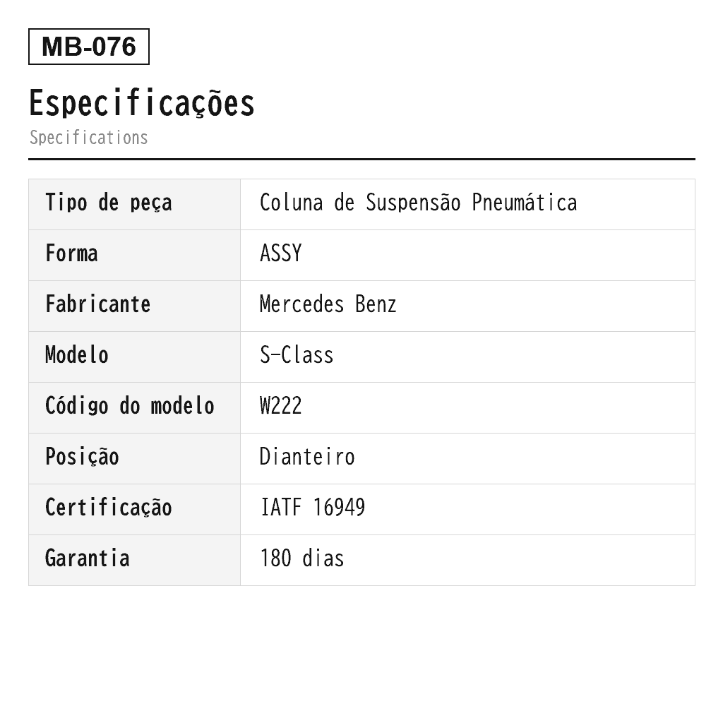 Mercedes Benz S-Class W222 2017-2017 Dianteiro Coluna de Suspensão Pneumática (2223201900, 2223202000, 2223202313, 2223202413, 2223204300, 2223204400, 2223204713, 2223204813, A2223201900, A2223202000, A2223202313, A2223202413, A2223204300, A2223204400, A2223204713, A2223204813) 2
