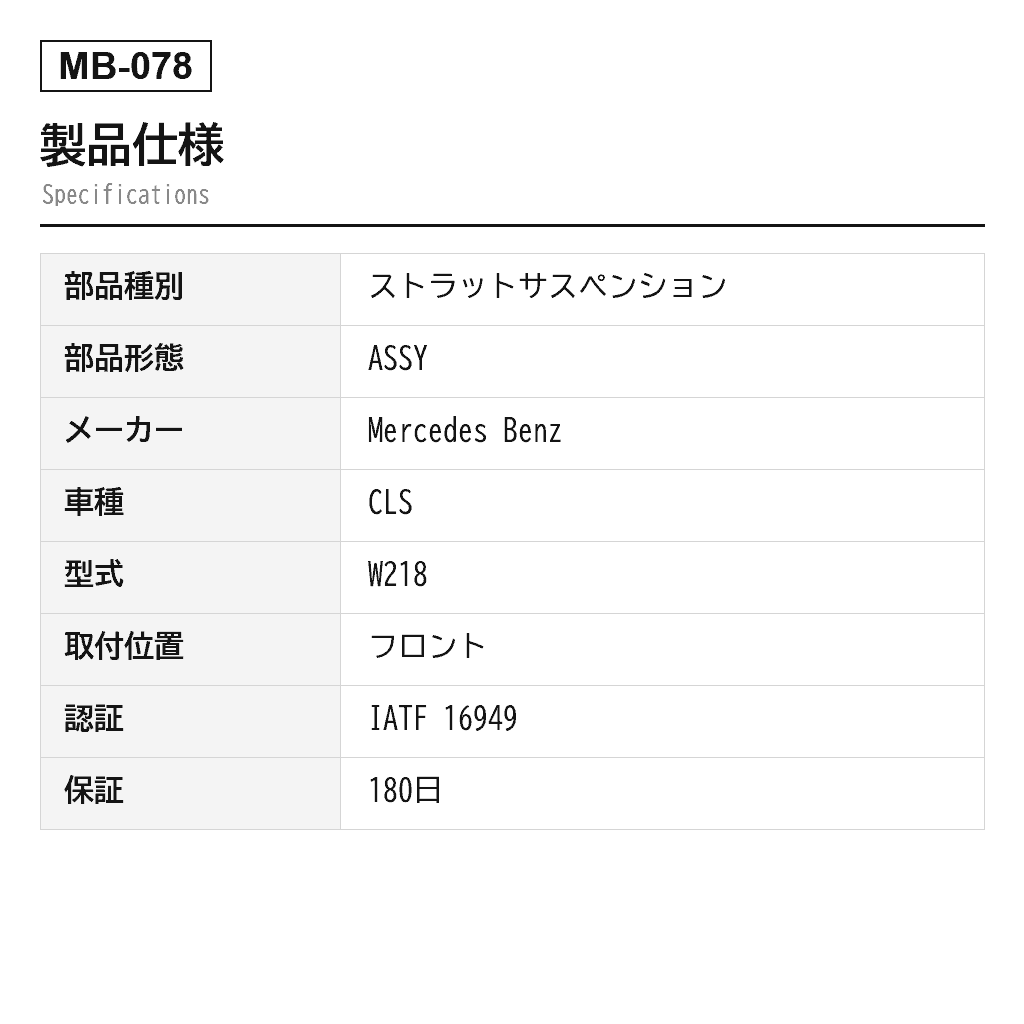 Mercedes Benz（ベンツ） CLS W218 2012-2018 フロントエアサスペンションストラット（2183203113, 2183203213, 2183206513, 2183206613, 2183230800, A2183203113, A2183203213, A2183206513, A2183206613, A218320651380, A218320661380, A2183230800） 2