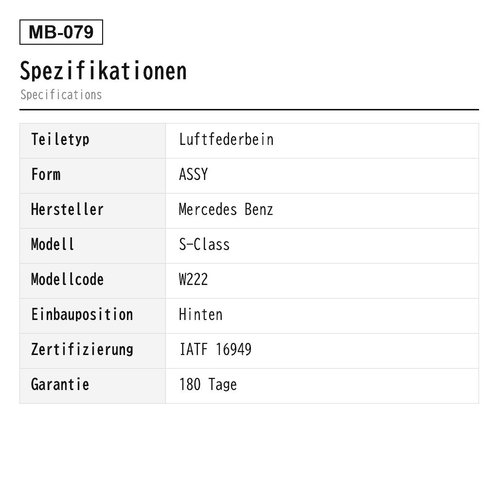 Mercedes Benz S-Class W222 V222 X222 2017-2017 Hinten Luftfederbein (A2223202513, A2223202900, A2223203000, A2223204500, A2223205213, A2223205313, A2223205901, A2223206001, A2223207313, A2223207413, A222320290080, A222320290089, A222320531380, A222320590180, A222320731380, A222320731389, A222320741389, 44-239985, 44-275426) 2