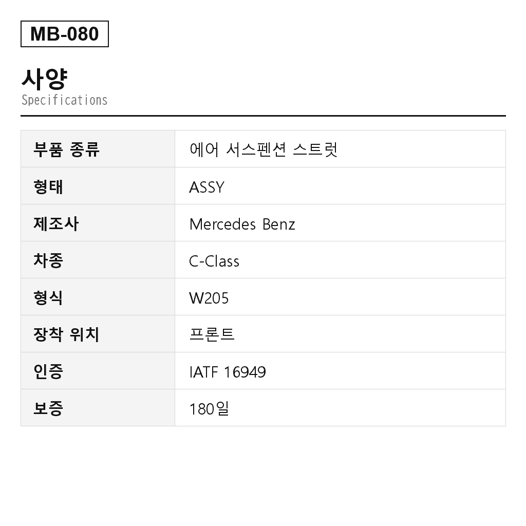Mercedes Benz C-Class W205 2015-2020 프론트 에어 서스펜션 스트럿（2053204768, 2053204868, 2053204968, 2053205068, 2053208300, 2053208400, 2053208500, 2053208600, A2053204768, A2053204868, A2053204968, A2053205068, A2053208300, A2053208400, A2053208500, A2053208600） 2