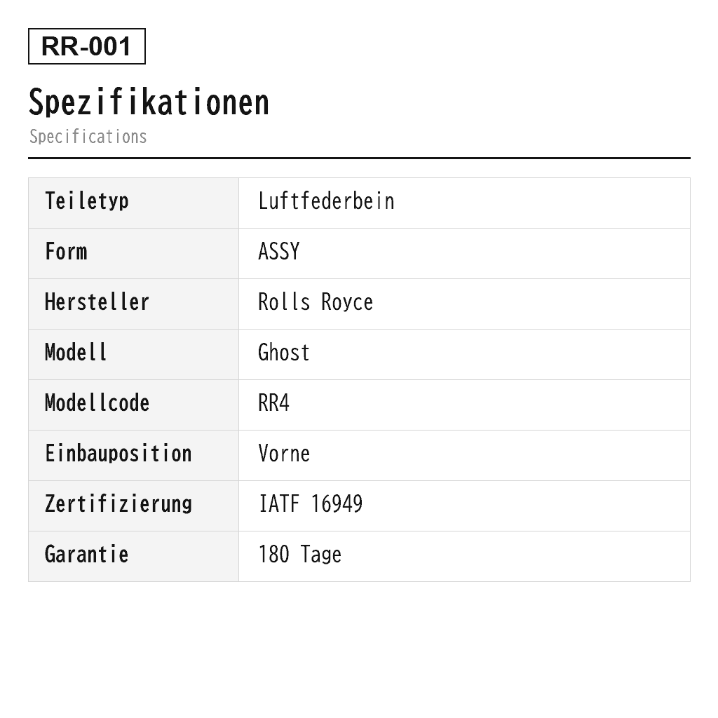 Rolls Royce Ghost RR4 Dawn RR6 2008-2019 Vorne Luftfederbein (37106862144, 37106862189, 37106862190, 37106862551, 37106862552, 37106864531, 37106864532, 37106864533, 37106864534, 37106866213, 37106866214, 37106868823, 37106868824, 37106879965, 37106879966, 37106888033, 37106888034, 37106892845, 37106892846, 37106892855, 37106892856, 37106892859, 37106892860, 37106892863, 37106892864, 37116850227, 37116850228, 37116851607, 37116851608, 6862189, 6862190, 6862551, 6862552, 6864531, 6864532, 6864533, 6864534, 6866213, 6866214, 6868823, 6868824, 6879965, 6879966, 6888033, 6888034, 6892845, 6892846, 6892855, 6892856, 6892859, 6892860, 6892863, 6892864) 2