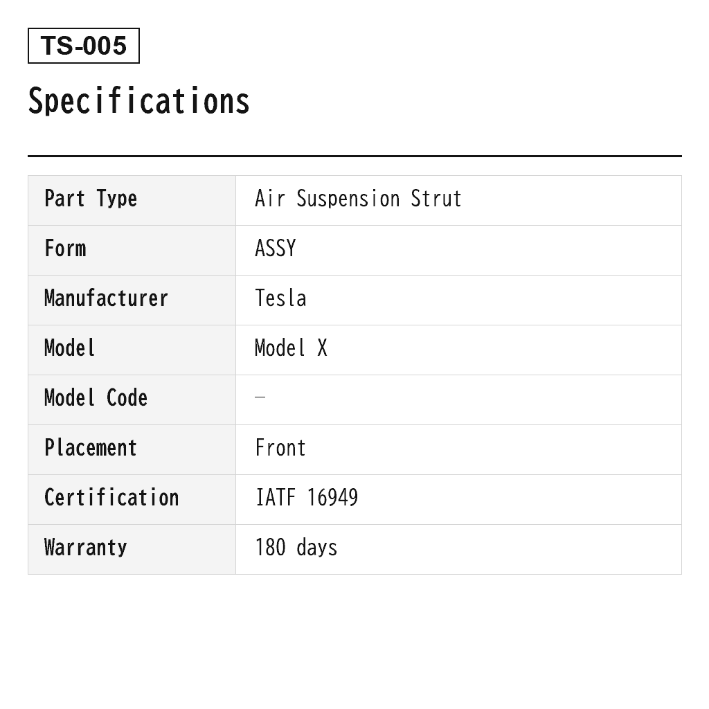 Tesla Model X 2016-2019 Front Air Suspension Strut (102736100G, 102706100D, 102736125E, 102706600D) 2