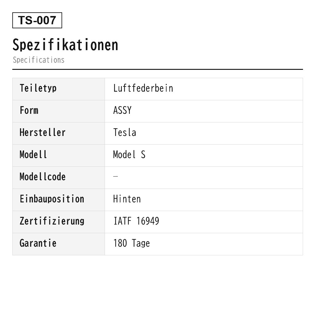 Tesla Model S 2016-2021 Hinten Luftfederbein (1067461-00-C, 1067461-00-D, 1067461-25-C, 1067461-26-B, 1067466-00-C, 1067466-00-D, 1067466-25-C, 1067466-26-B) 2