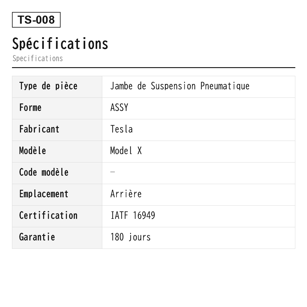 Tesla Model X 2015-2019 Arrière Jambe de Suspension Pneumatique (1027461-00-E, 1027461-00-G, 7235823013) 2
