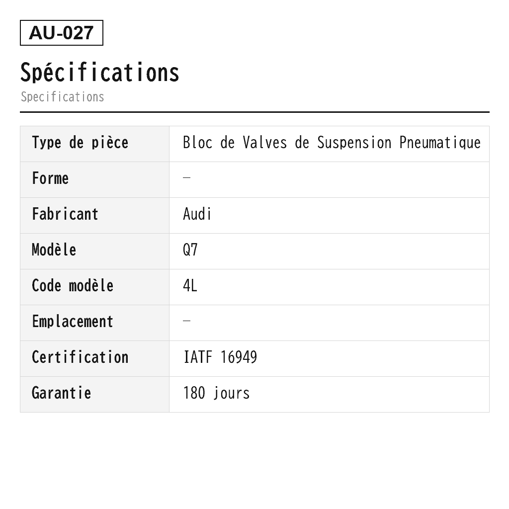 Audi Q7 4L 2003-2018 Bloc de Valves de Suspension Pneumatique (4L0698007A, 4L0698007B, 4L0698007C, 7L0616251, 7L0698014, 7L0698014C, 7L0698835A, 7L8616006A, 7L8616006C, 7L8616007, 7L8616007A, 7L8616007C, 7L8616007E, 7P0698014, 95535890300, 95535903000, 95535903001, 95835890102, 95835890300, 95835903001, 97035815302, 97035815303, 97035815304, C2342) 2