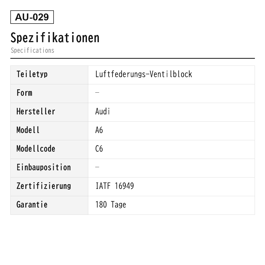 Audi A6 Allroad A8 2004-2011 Luftfederungs-Ventilblock (3D0616013A, 3D0616013B, 3D0616013C, 3Y0616006, 4E0616007, 4E0616007D, 4E0616007E, 4E0616014B, 4F0616005F, 4F0616006A, 4F0616013, 4H0-616-013, 4H0616013A, 4H0951253A, 4Z7616007, 4Z7616007A, 4Z7616013) 2