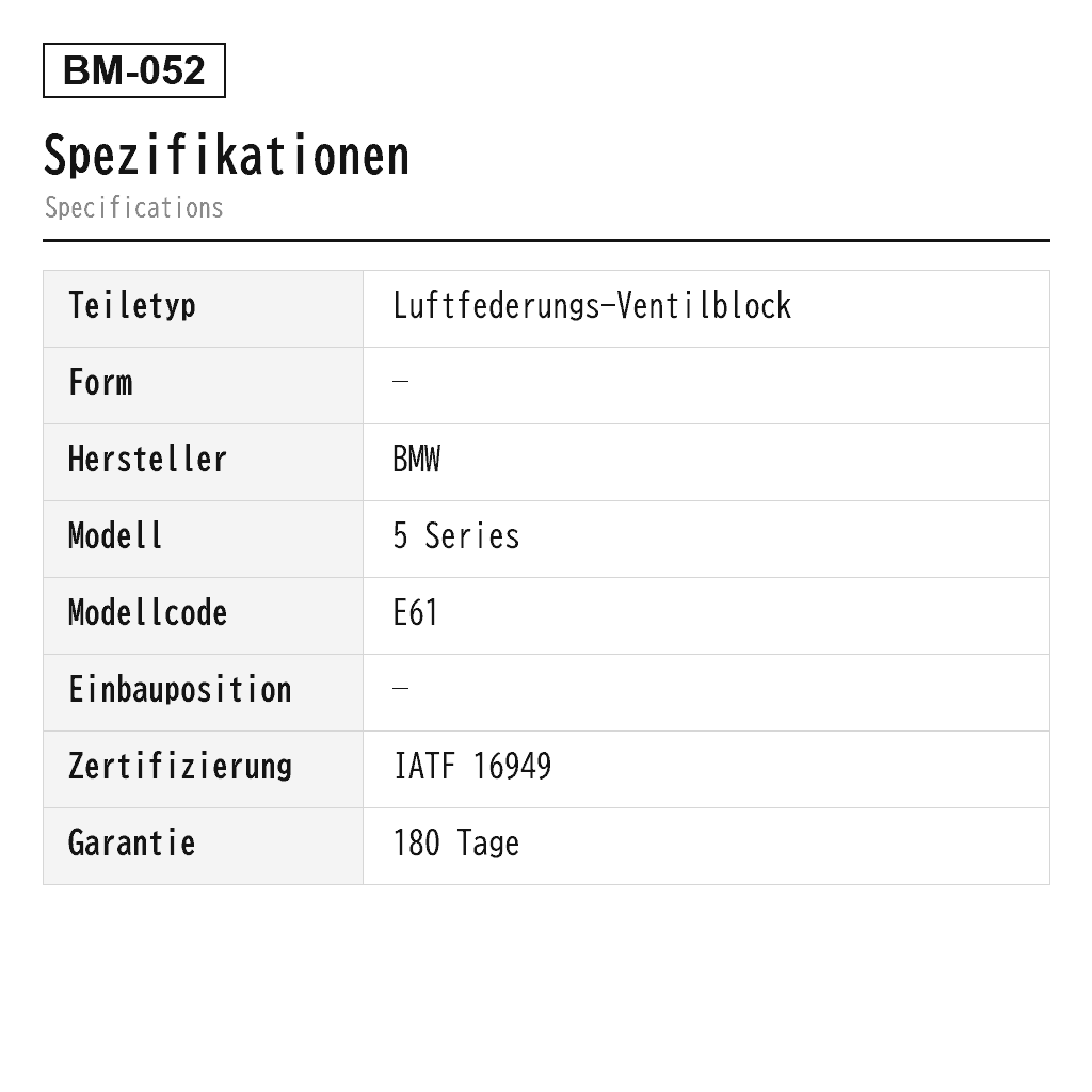 BMW 5 Series E61 2006-2010 Luftfederungs-Ventilblock (2283100, 37106769082, 37106775015, 37106777827, 37106785505, 37106789937, 37202283100, 37206765094, 37206789937, 37206789938, 37206799419, 37206859701, 37206859714, 37226775479, 37226785506, 6765094, 6769082, 6775015, 6775479, 6777827, 6785505, 6785506, 6789937, 6789938, 6799419, 6859714) 2