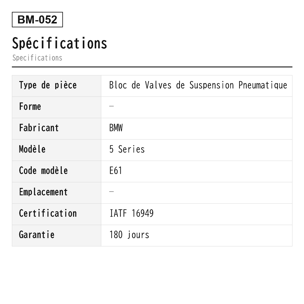 BMW 5 Series E61 2006-2010 Bloc de Valves de Suspension Pneumatique (2283100, 37106769082, 37106775015, 37106777827, 37106785505, 37106789937, 37202283100, 37206765094, 37206789937, 37206789938, 37206799419, 37206859701, 37206859714, 37226775479, 37226785506, 6765094, 6769082, 6775015, 6775479, 6777827, 6785505, 6785506, 6789937, 6789938, 6799419, 6859714) 2
