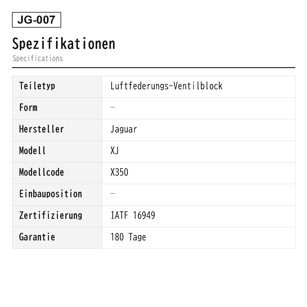 Jaguar XJ X350/X358 2003-2009 Luftfederungs-Ventilblock (C2C35166, C2C22825, C2C27702) 2