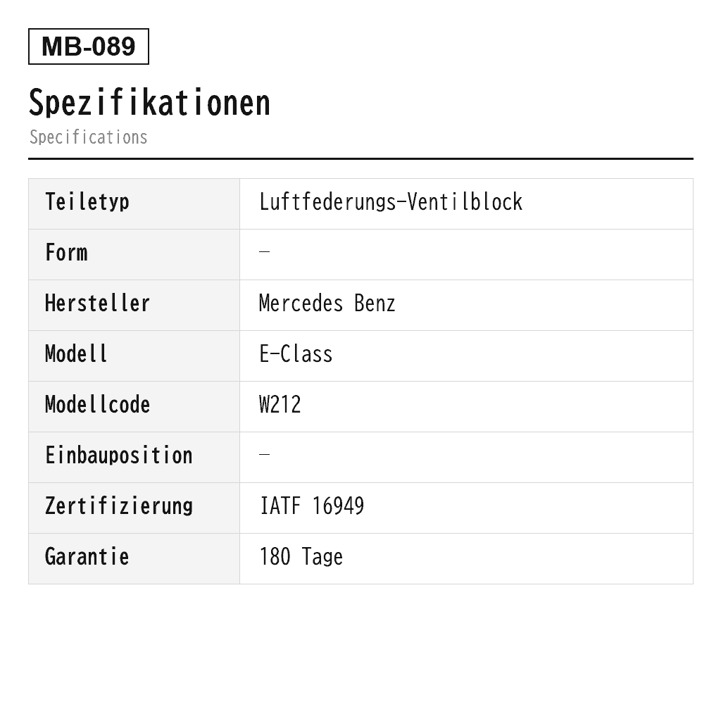 Mercedes Benz E-Class W212 M-Class W164 R-Class W251 Luftfederungs-Ventilblock (1643200504, 1643201204, 2123200158, 2123200358, 2123200658, 2513200058, A1643200504, A1643201004, A1643201204, A1663200204, A2123200158, A2123200358, A2123200658, A2513200058) 2