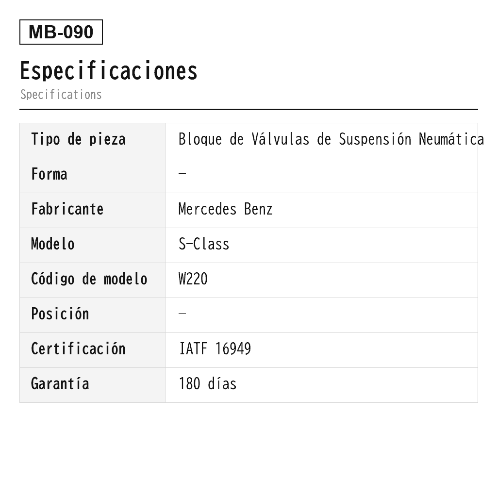 Mercedes Benz S-Class W220 2000-2006 Bloque de Válvulas de Suspensión Neumática (220-320-02-58, 2203200104, A2203200258) 2
