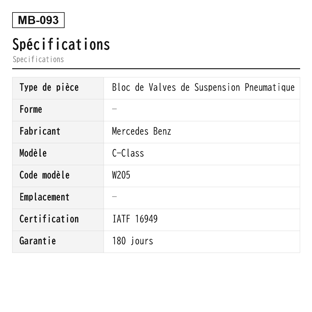 Mercedes Benz C-Class W205 S-Class W222 2015-2020 Bloc de Valves de Suspension Pneumatique (0993200058, 2123200358, 2513200058, A0993200058, A2123200358, A2513200058) 2