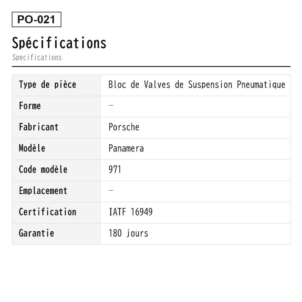 Porsche Panamera 971 2017-2024 Bloc de Valves de Suspension Pneumatique (971616006, 971616006A, 971616006B, 971616013, 971616013B, 971616013C, 971616056, 971616056A, 971616056B, 971616056C) 2