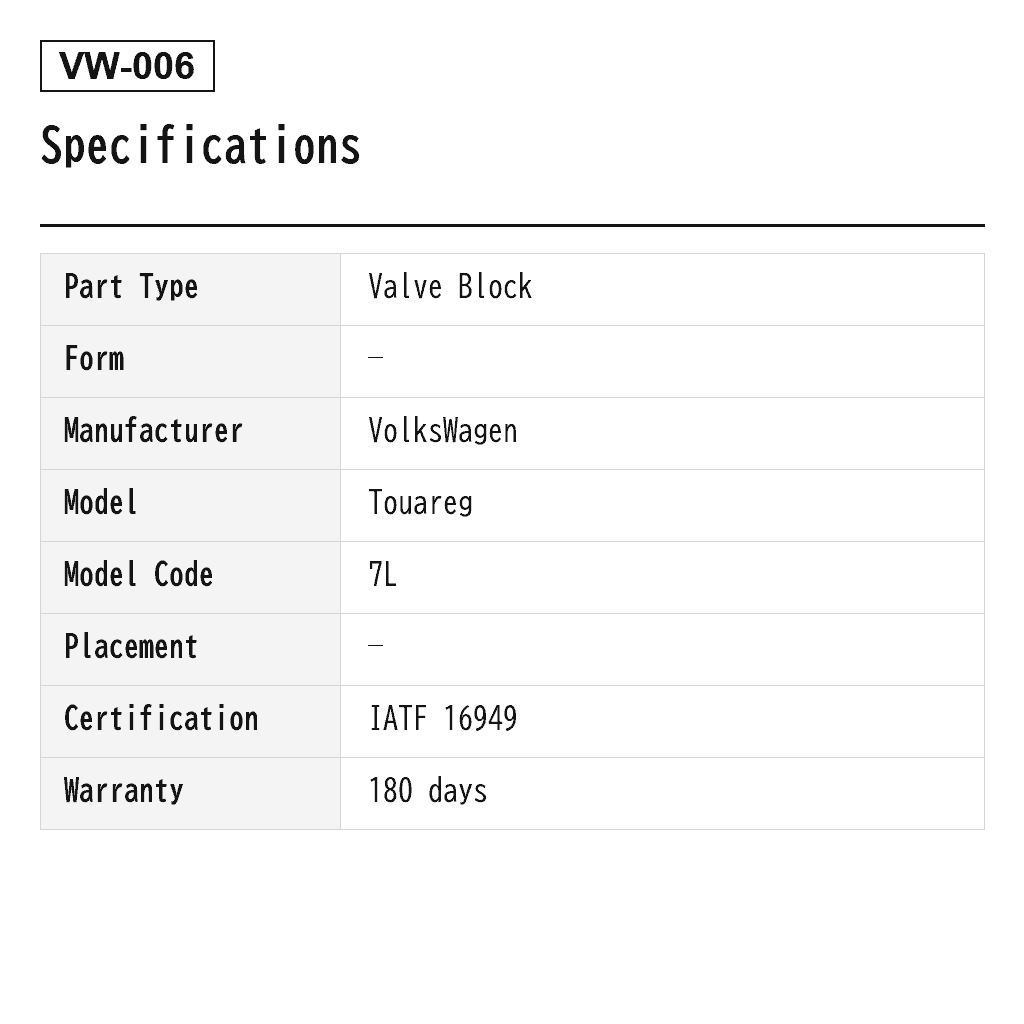VolksWagen Touareg 7L 2002-2010 Air Suspension Valve Block (4L0698007A, 4L0698007B, 4L0698007C, 7L0616251, 7L0698014, 7L0698014C, 7L0698835A, 7L8616006A, 7L8616006C, 7L8616007, 7L8616007A, 7L8616007C, 7L8616007E, 7P0698014, 95535890300, 95535903000, 95535903001, 95835890102, 95835890300, 95835903001, 97035815302, 97035815303, 97035815304, C2342) 2