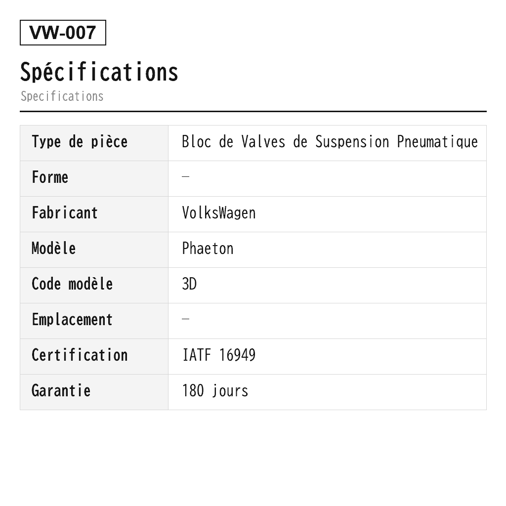 VolksWagen Phaeton 3D 2003-2012 Bloc de Valves de Suspension Pneumatique (3D0616013A, 3D0616013B, 3D0616013C) 2